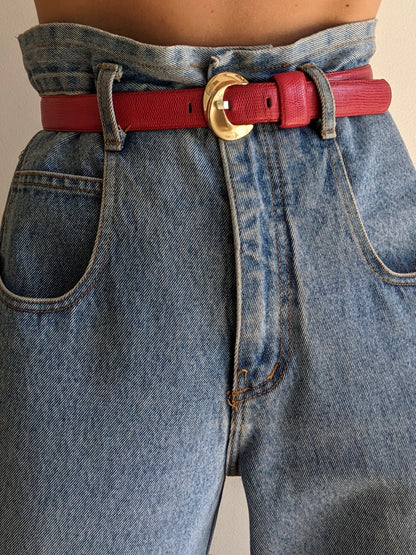 Vintage Pomegranate Reptile-Embossed Leather Belt