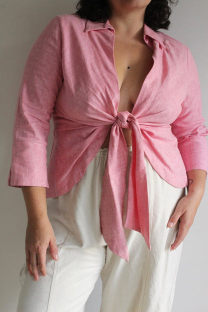 Vintage Strawberry Woven Tie Blouse