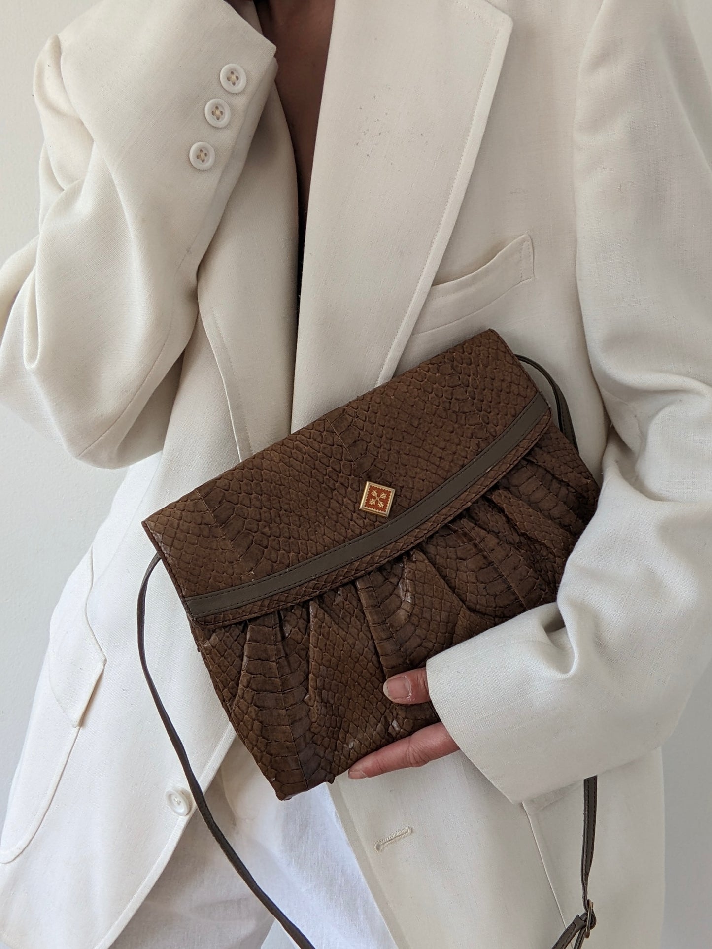 Vintage Almond Snakeskin Purse