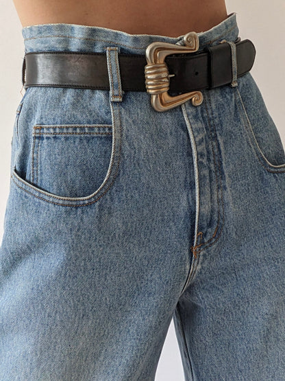 Statement Vintage Black Leather Belt