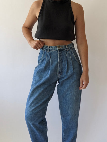 Vintage Pleated High-Rise Jeans