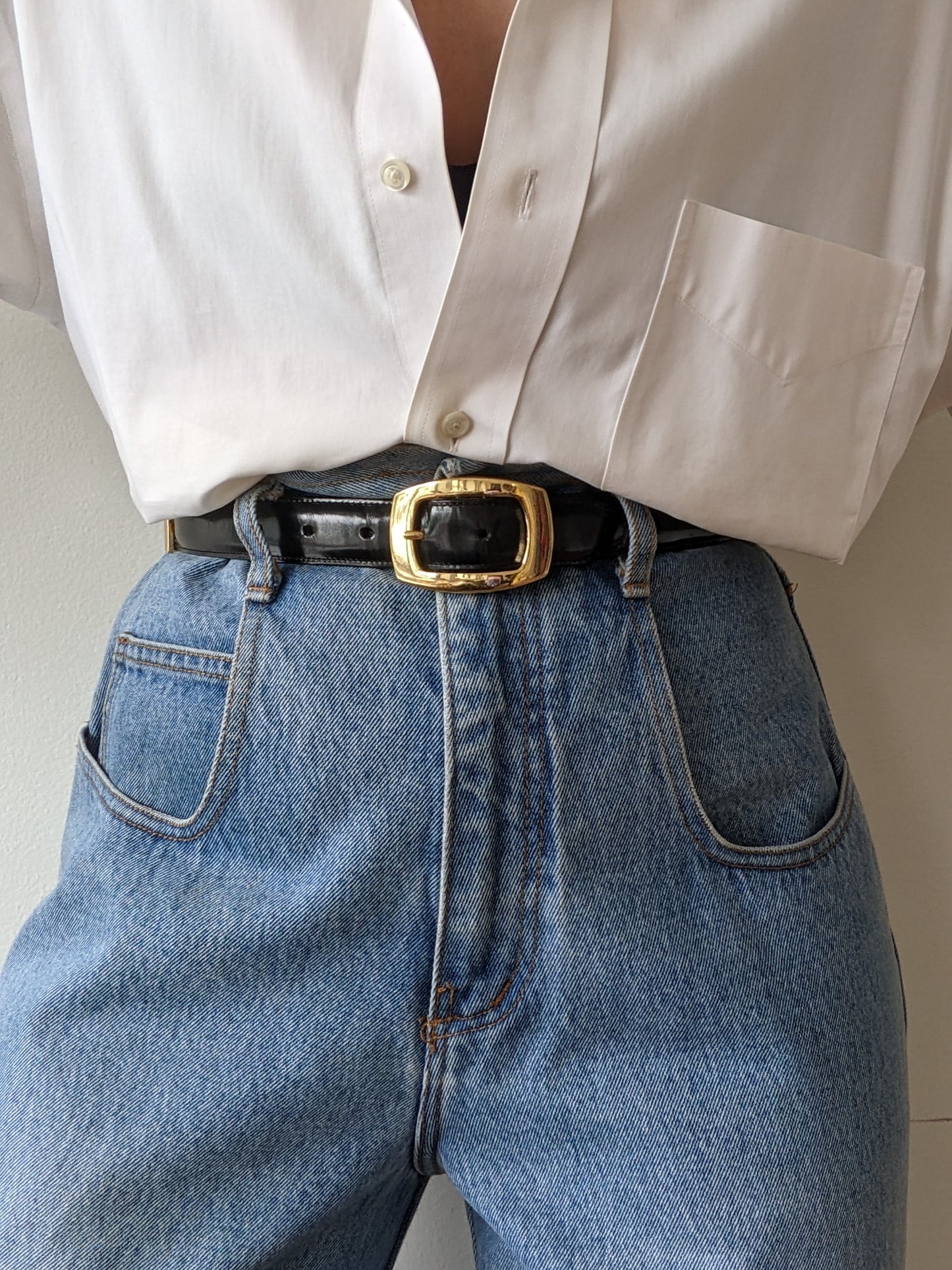 Vintage Segmented Ink Black Patent Leather Belt