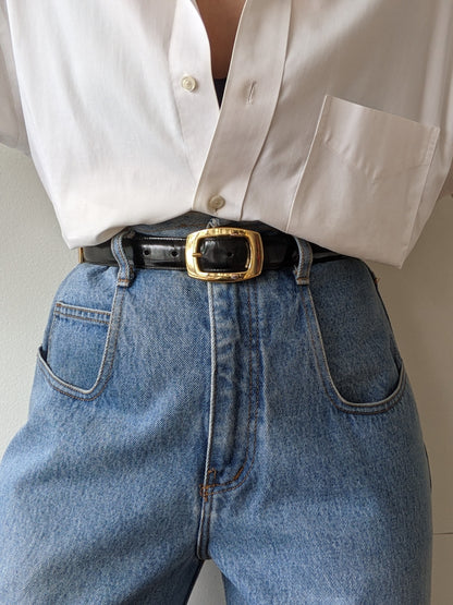 Vintage Segmented Ink Black Patent Leather Belt