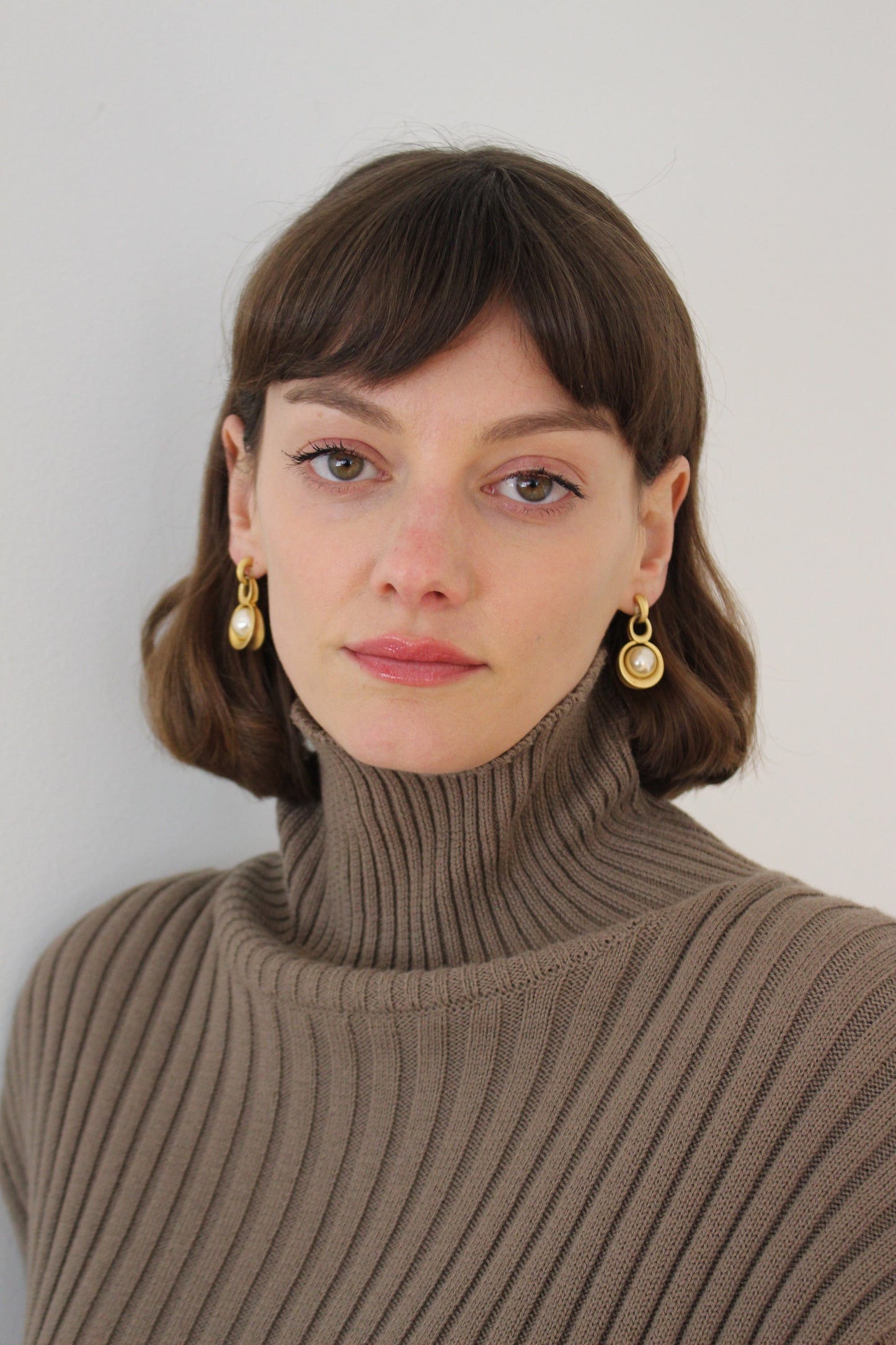 Favorite Vintage Brushed Gold-Framed Faux Pearl Earrings