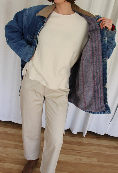 Distressed Vintage Blanket-Lined Denim Chore Coat