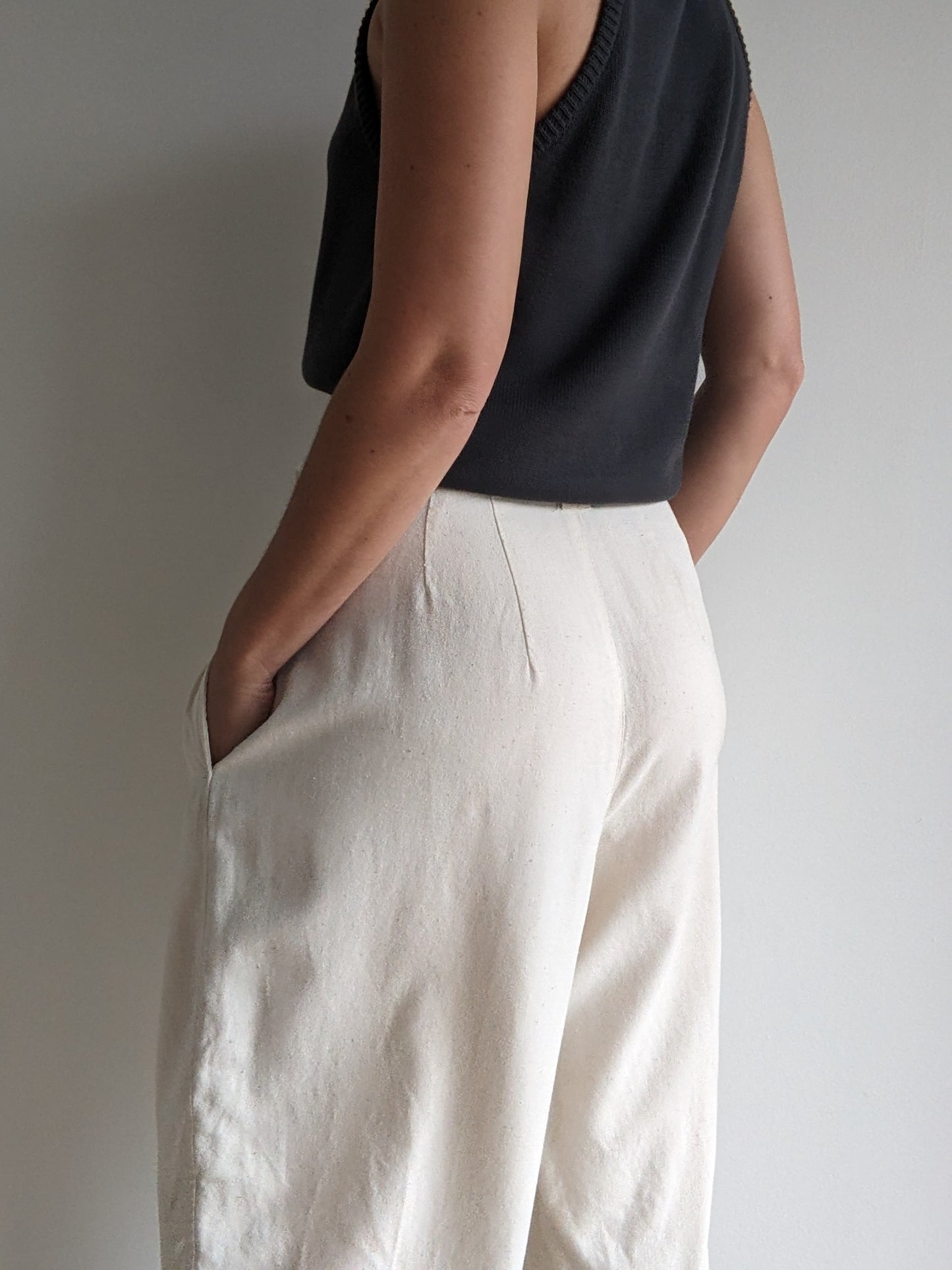Vintage Cream Raw Silk Trousers