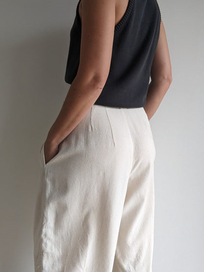 Vintage Cream Raw Silk Trousers