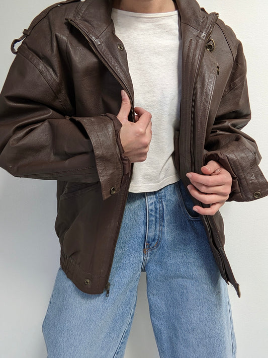 Vintage Espresso Smooth Leather Bomber