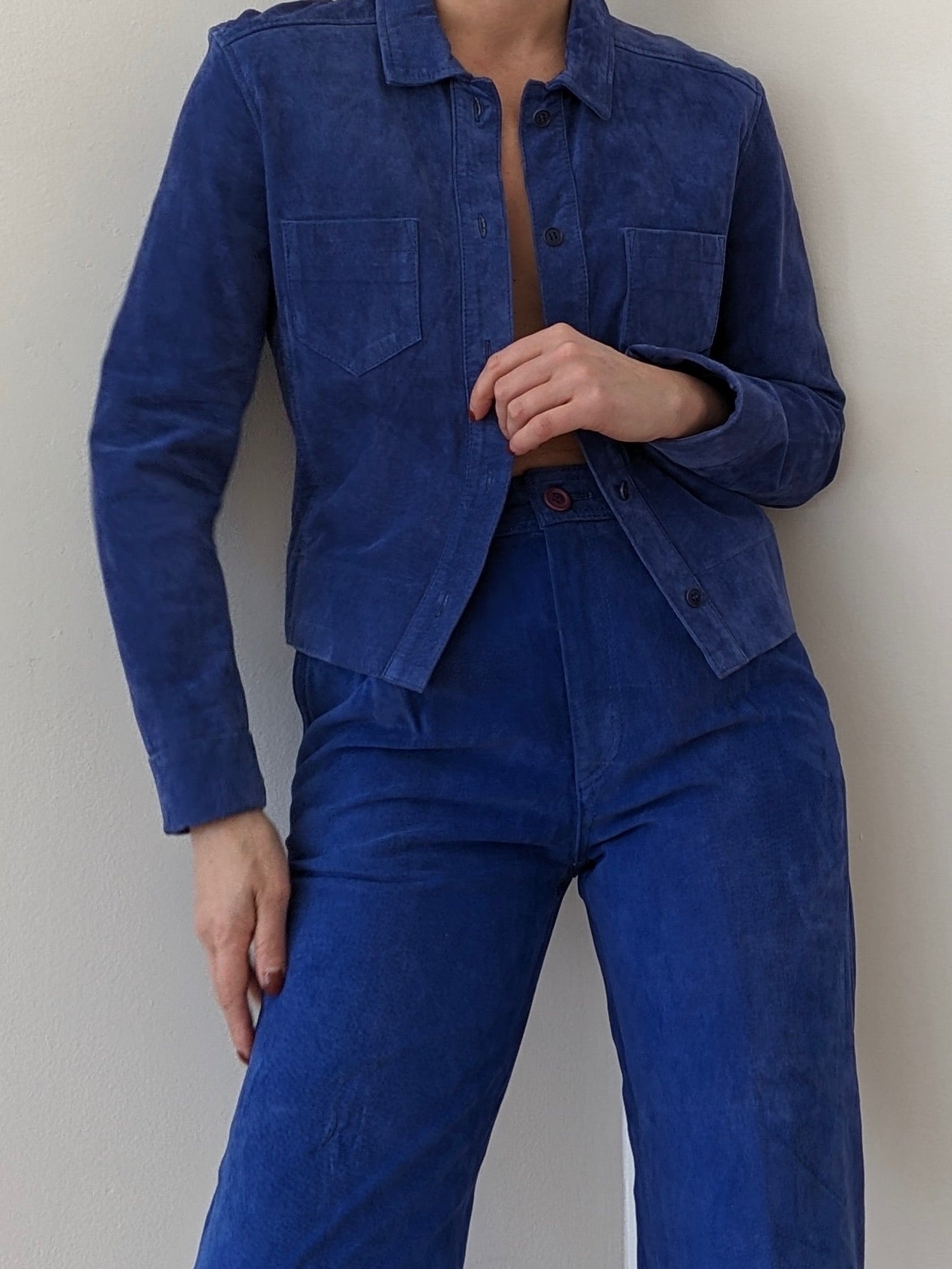 Bold Vintage Lapis Sueded Leather Trousers