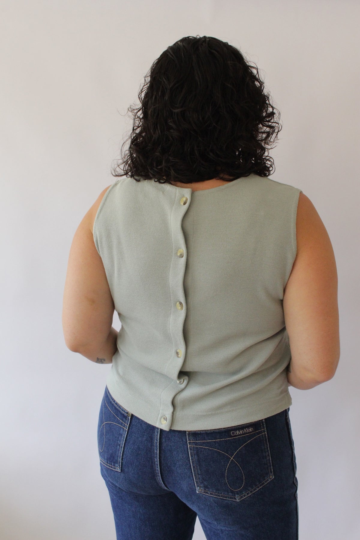 Vintage Stone Blue Woven Sleeveless Top