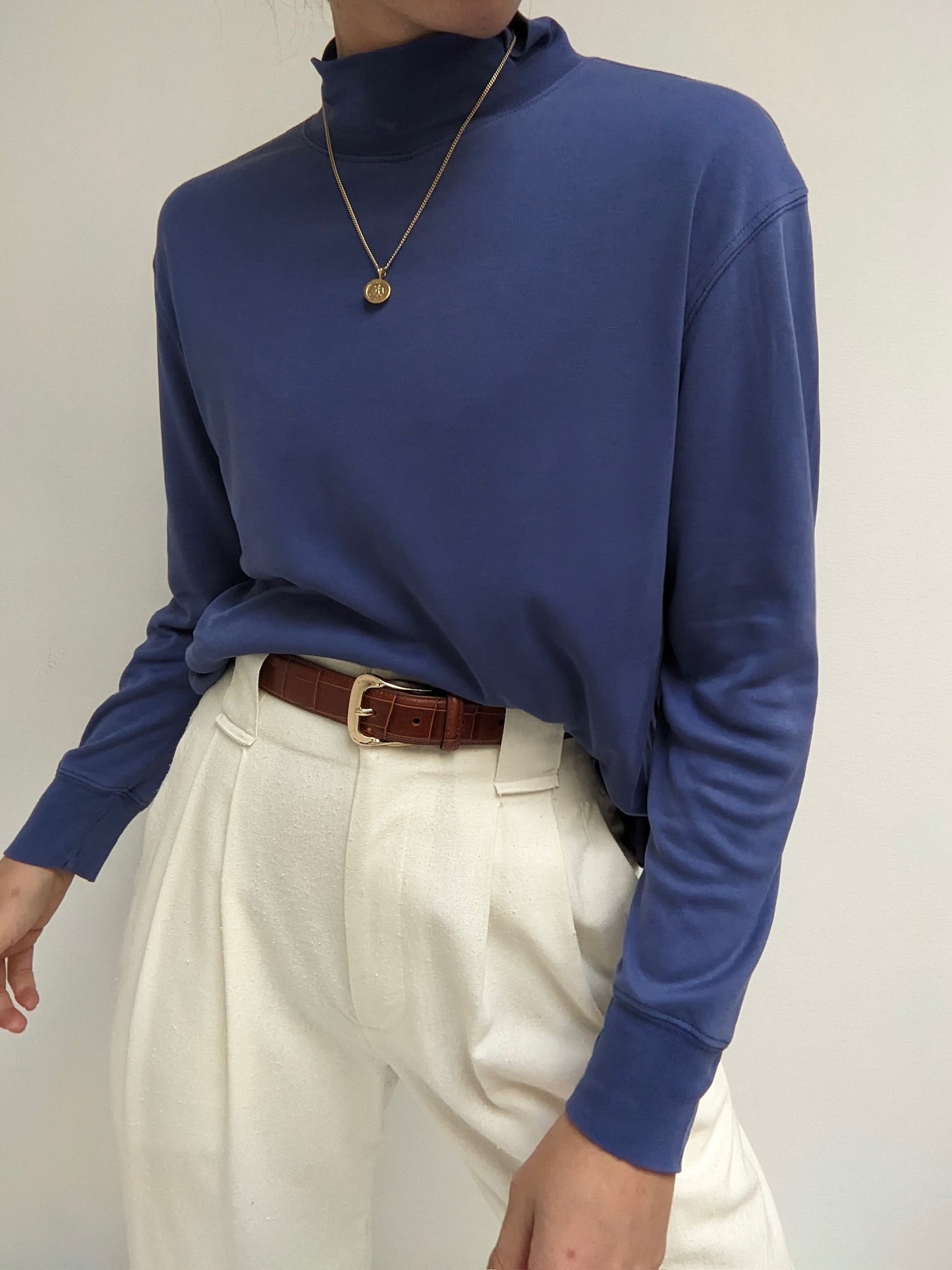 Vintage Periwinkle Thin Silk Mock Neck