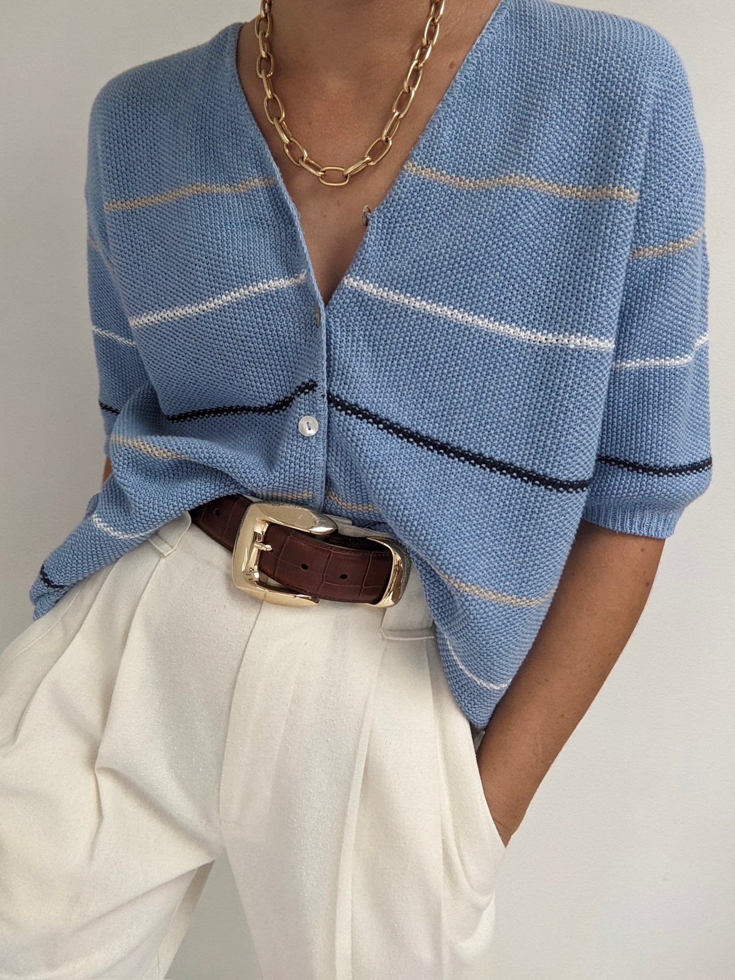 90s Sky Striped Seed Knit Cardigan