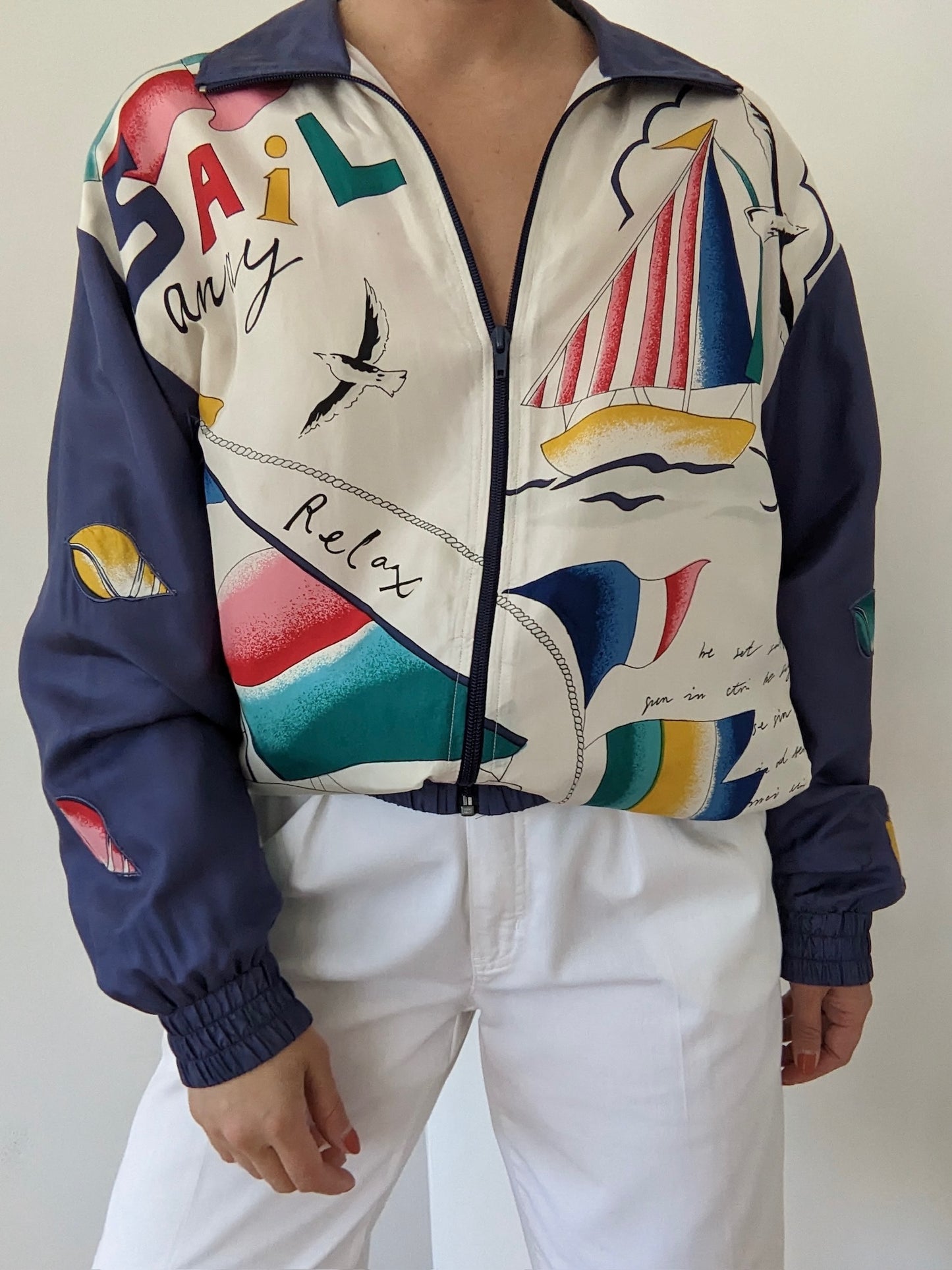 Vintage Oleg Cassini Nautical Silk Bomber