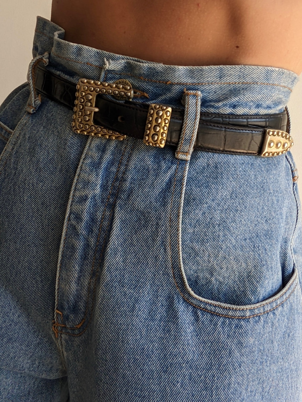 Vintage Studded Buckle & Embossed Leather Belt