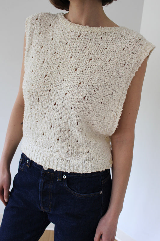 Vintage Cream Textured Cotton Knit Top