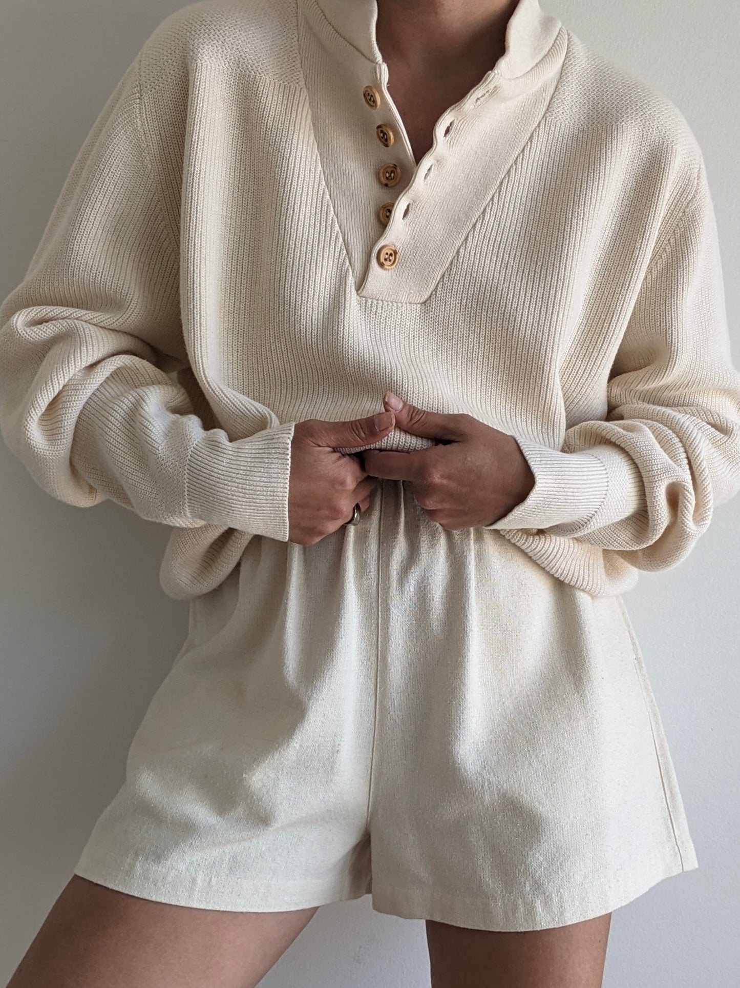 Classic Vintage Buttercream Cotton Henley