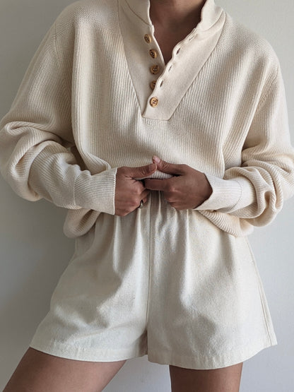 Classic Vintage Buttercream Cotton Henley