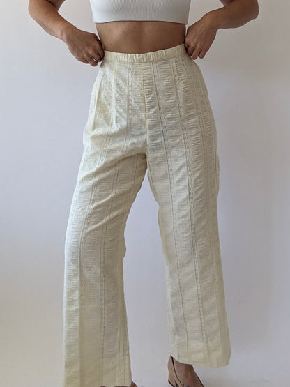 Vintage Buttercream Lace-Striped Summer Pant