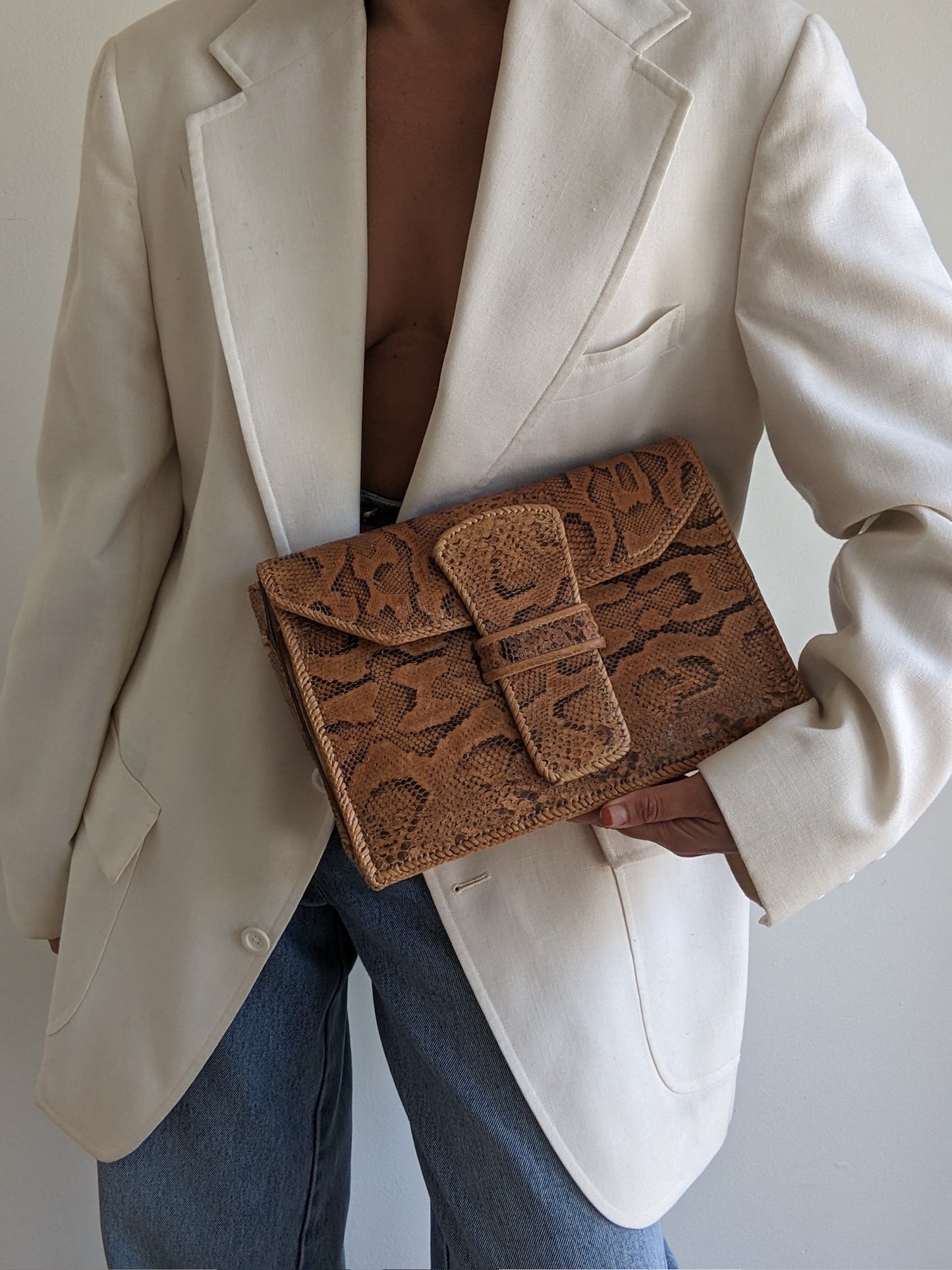 Vintage Snakeskin Leather Clutch Bag
