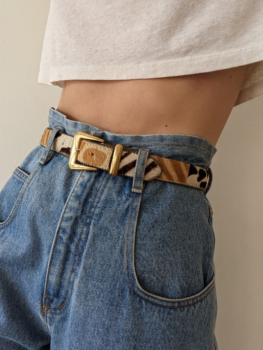 Vintage Multi-Patterned Calf Hair & Leather Belt