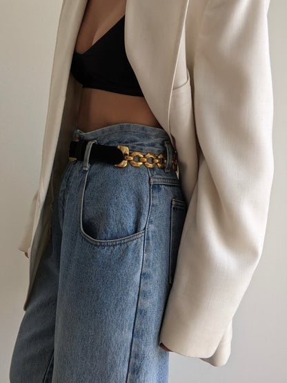 Vintage Caviar Suede & Gold Chain Belt