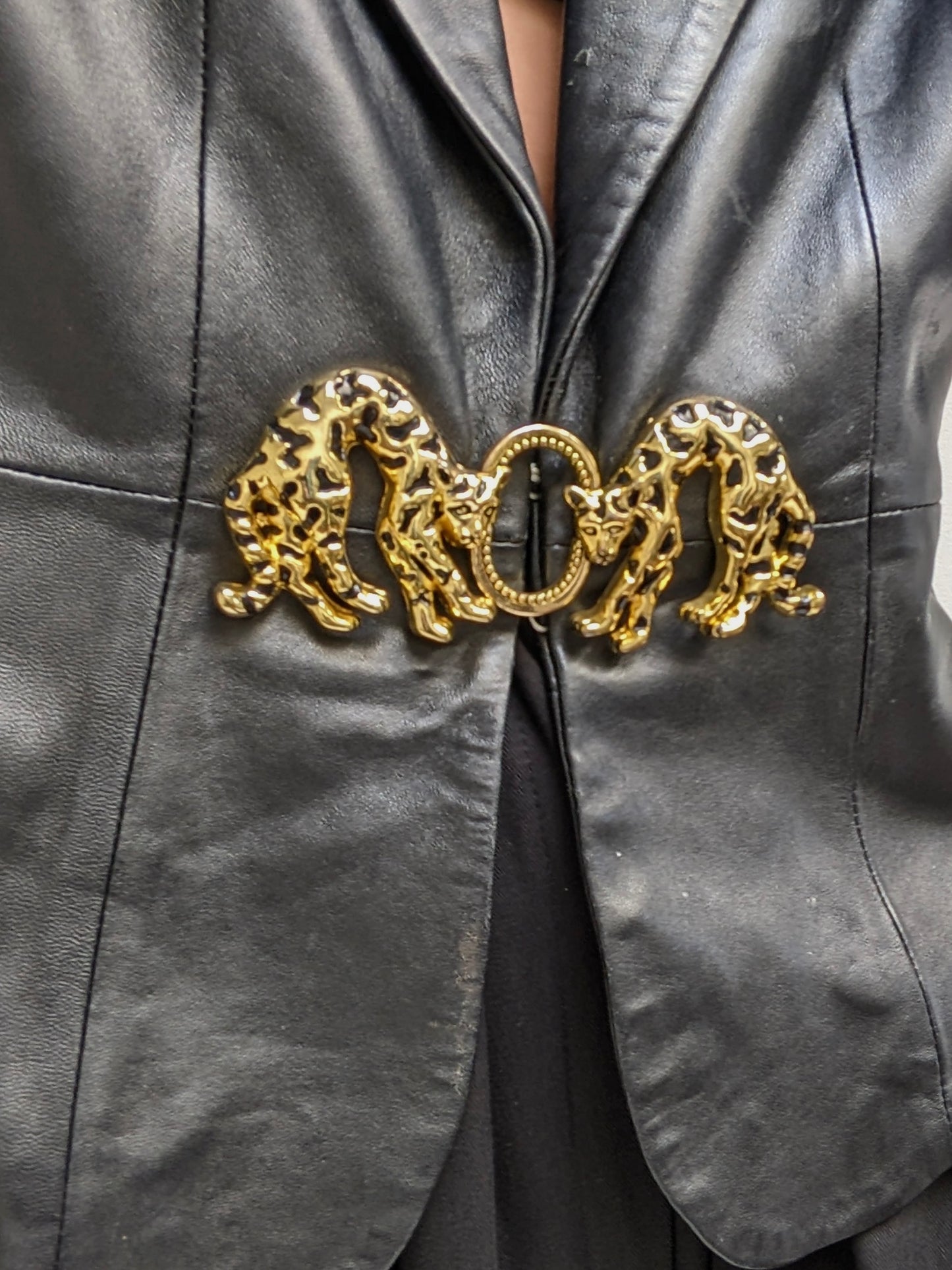 Vintage Gold Cheetah & Onyx Leather Jacket