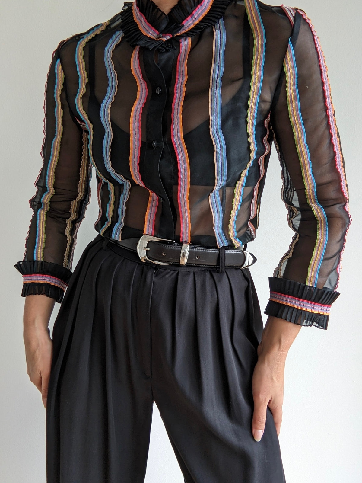Vintage Sheer Ribbon Stripe Blouse