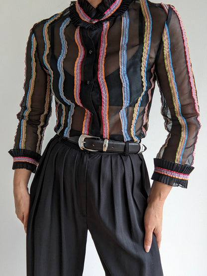 Vintage Sheer Ribbon Stripe Blouse
