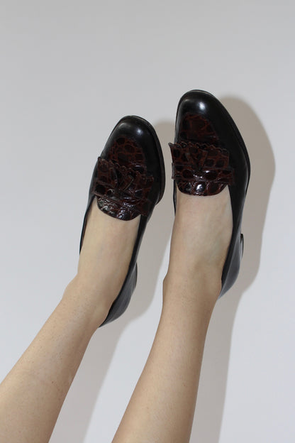 Vintage Ferragamo Embossed Leather Tassel Loafers