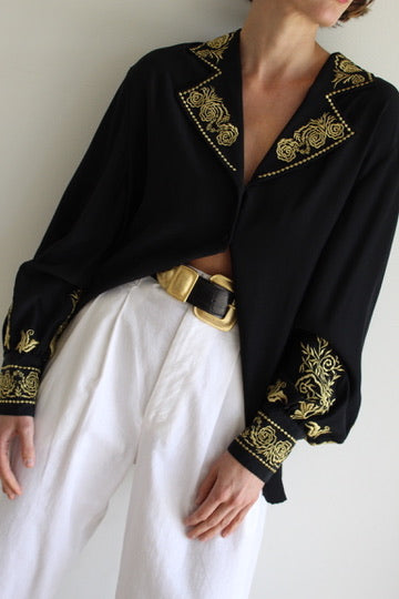 Vintage Diane Von Furstenberg Embroidered Silk Blouse
