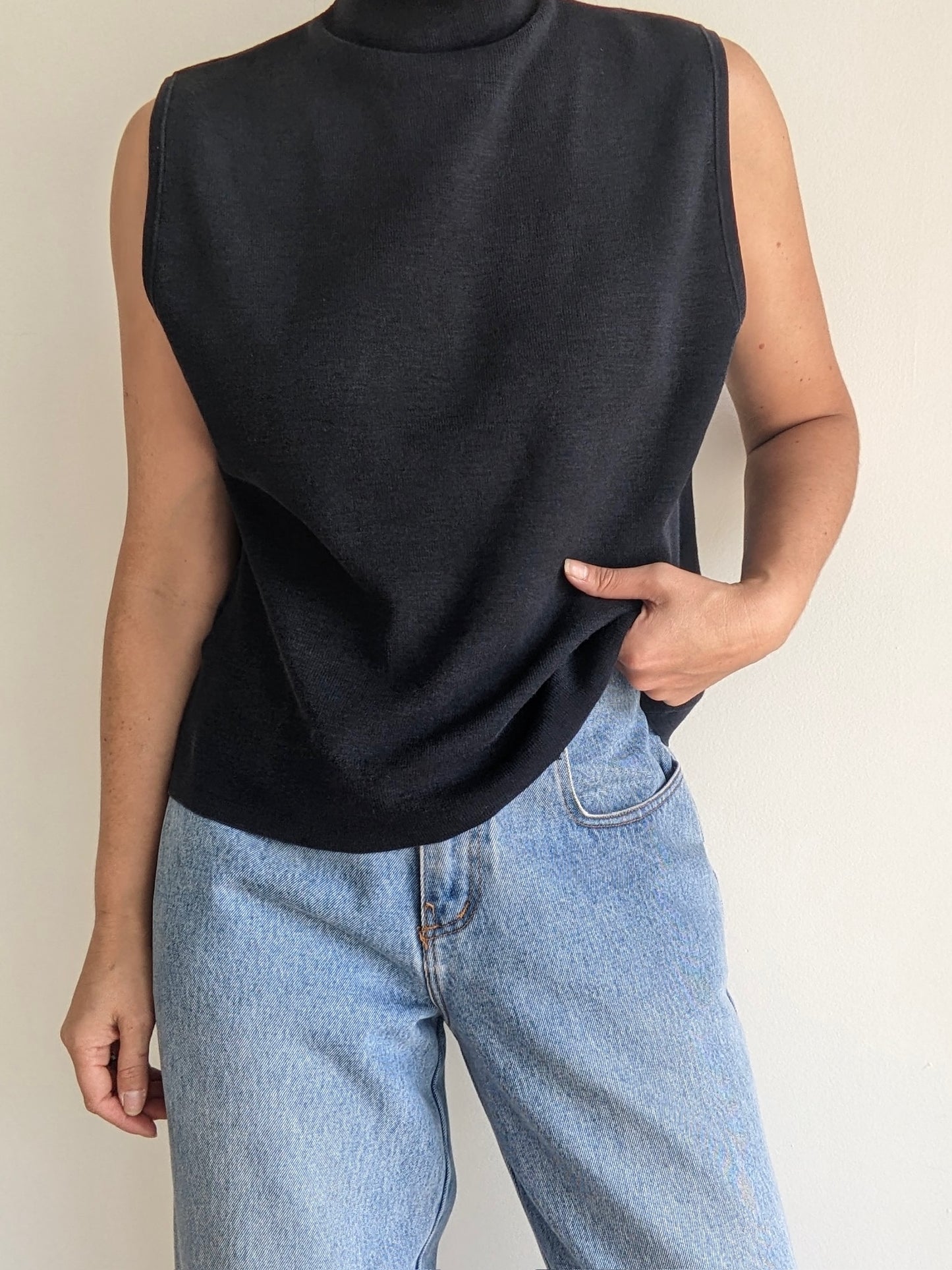 Vintage Faded Black Sleeveless SIlk Knit