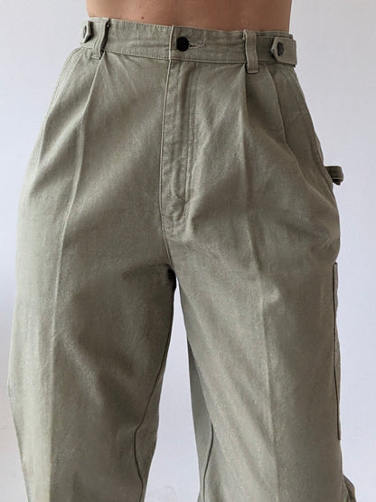 Vintage Stone Pleated Cargo Trousers