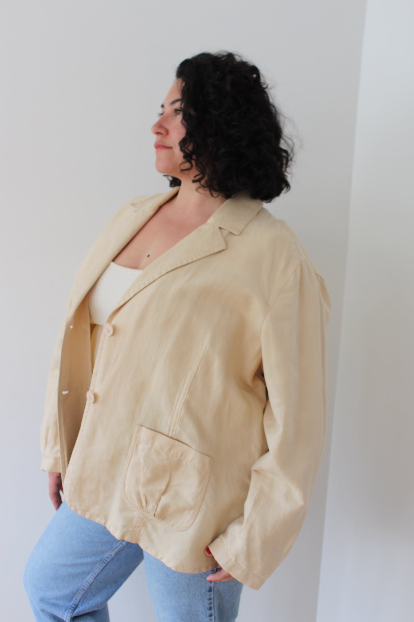 Vintage Butter Linen Herringbone Jacket