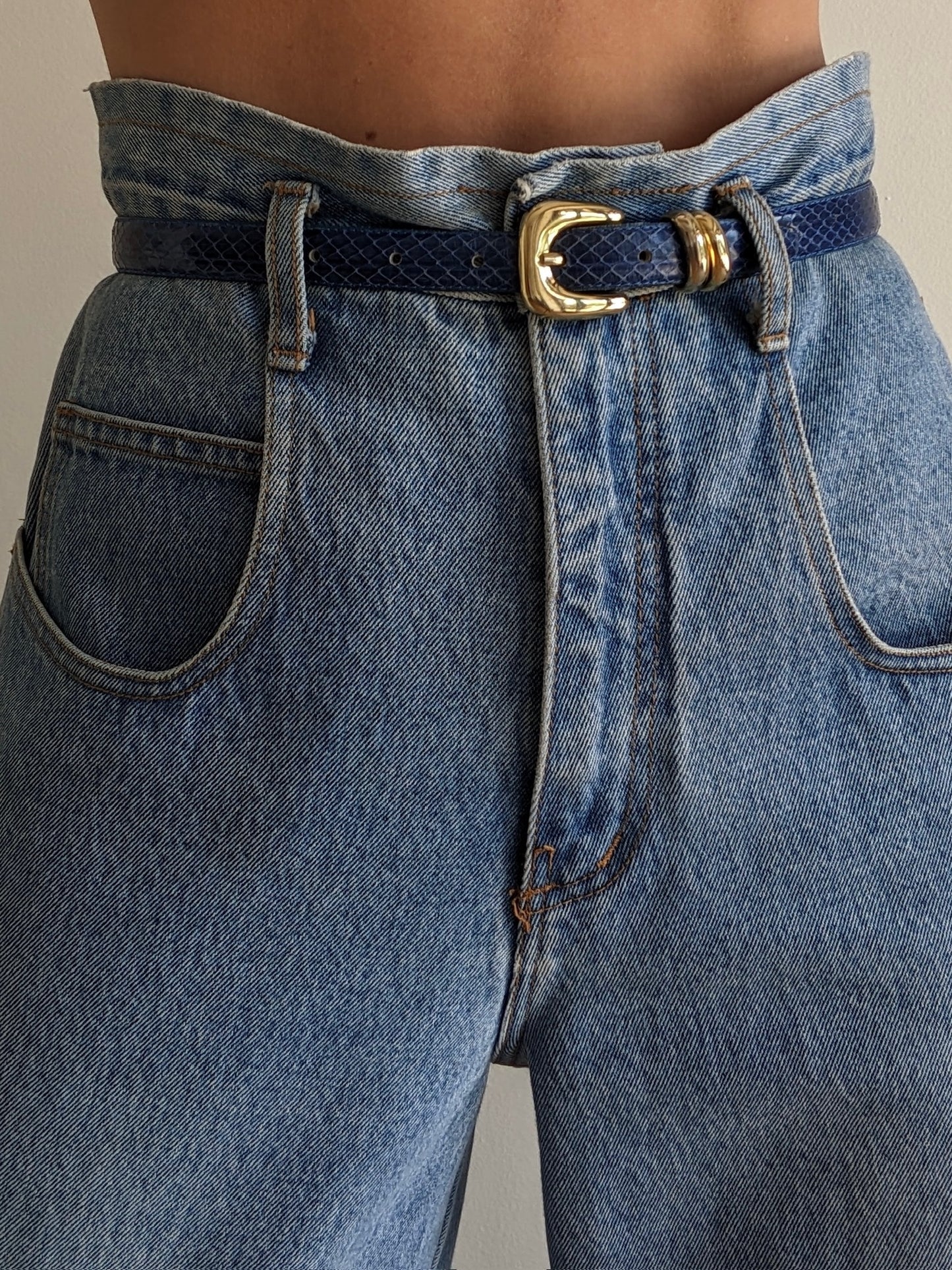 Vintage Lapis Snakeskin Leather Belt