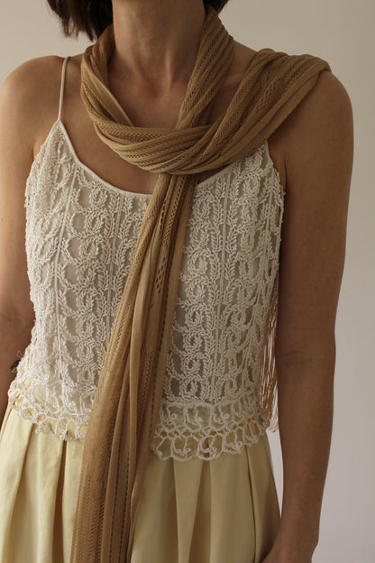 Vintage Sheer Knit Fringe Scarf