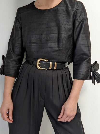 Beautiful Vintage Ink Brushed Silk Tie Blouse