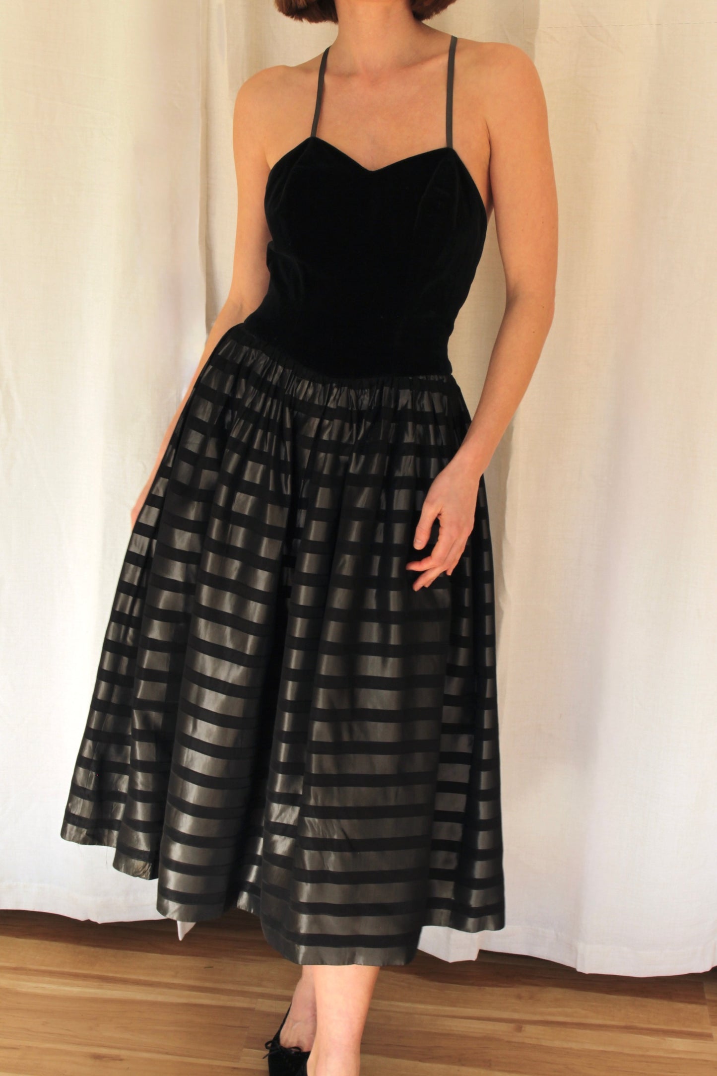 Stunning Vintage Velvet & Striped Dress