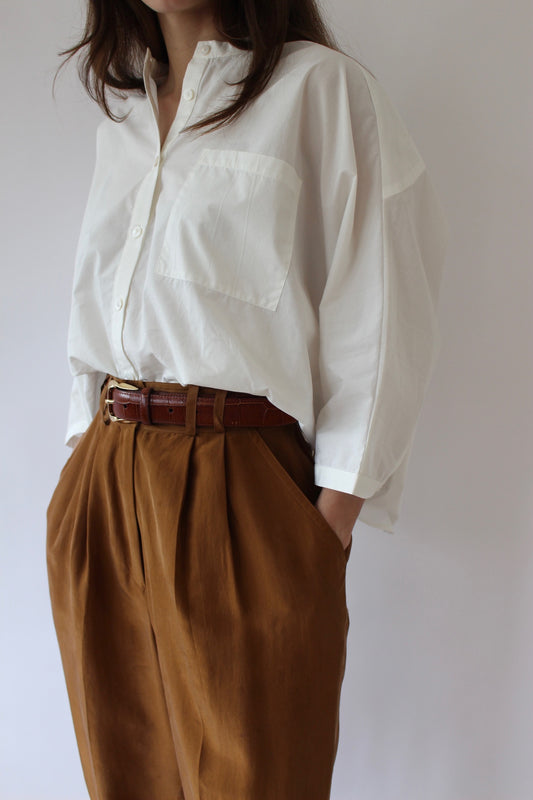 Vintage Toffee Pleated Silk Trousers