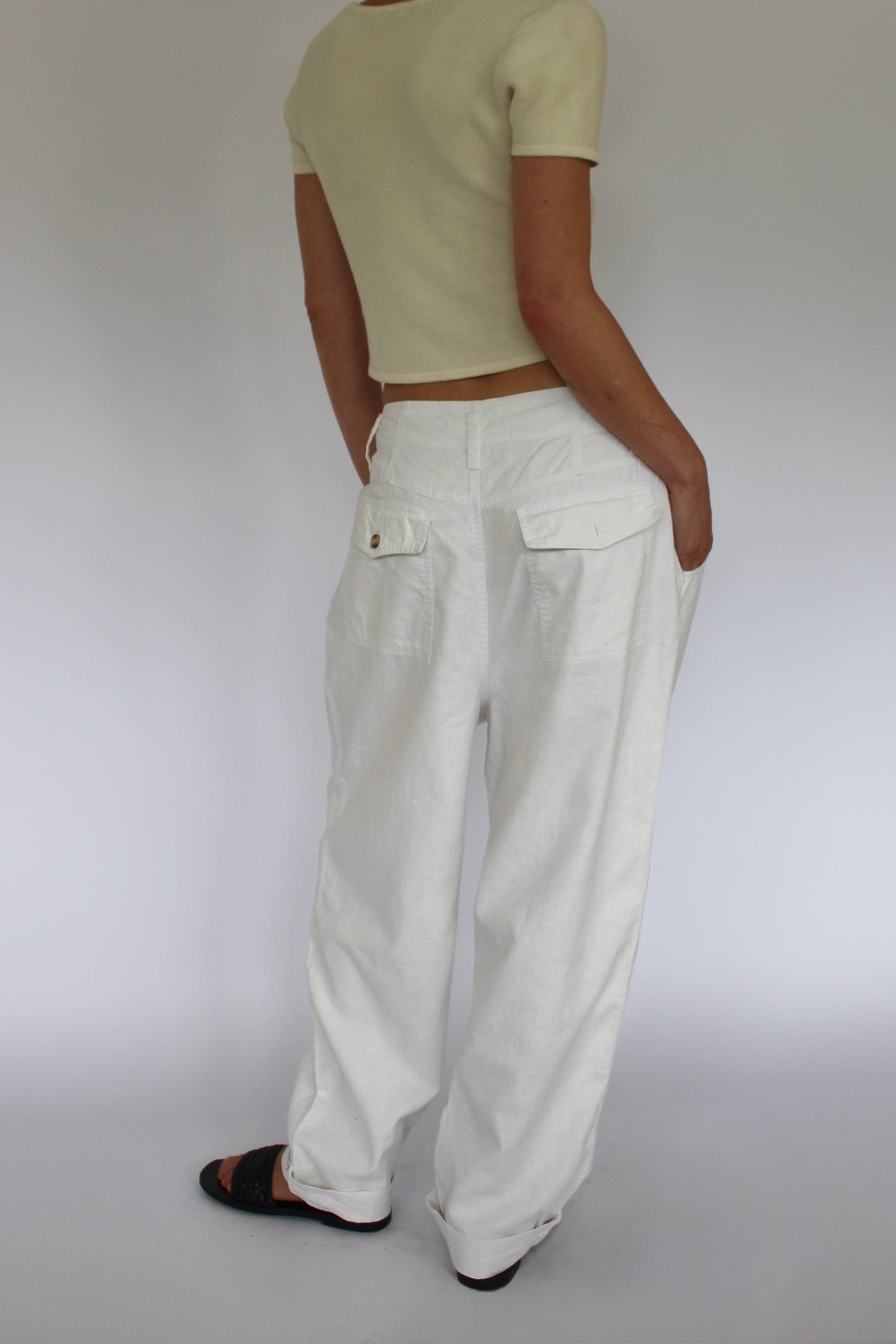 Vintage Cloud White Linen Pleated Trousers
