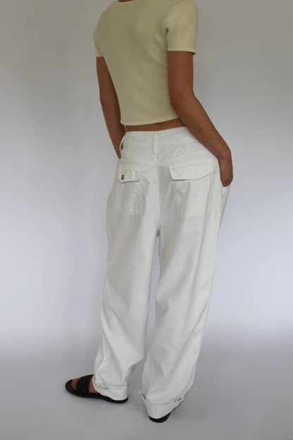 Vintage Cloud White Linen Pleated Trousers