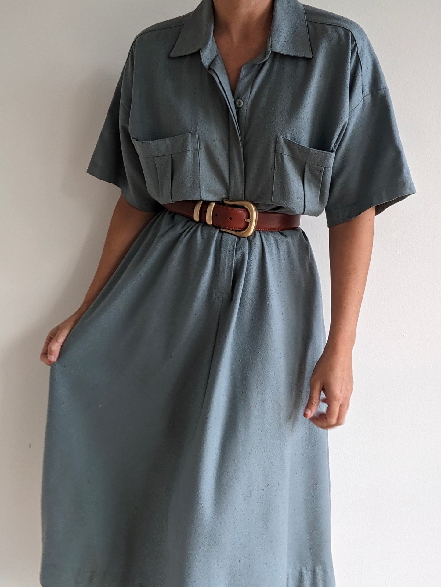 Vintage Stone Blue Raw Silk Dress