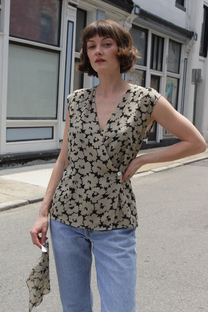 Rare Vintage Floral Silk Wrap Top & Scarf Set