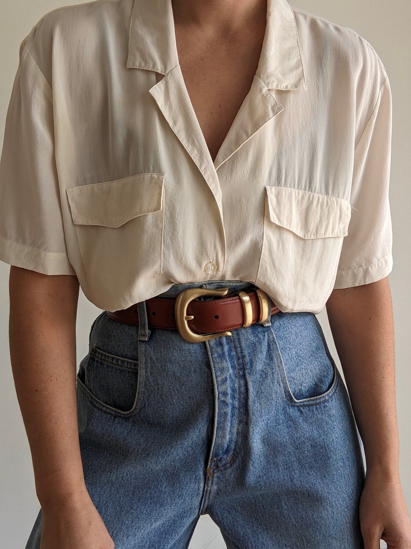 Vintage Cream Silk Pocket Blouse