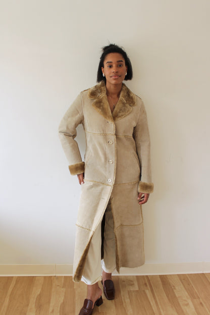 Vintage Sand Suede & Faux Fur Lined Coat