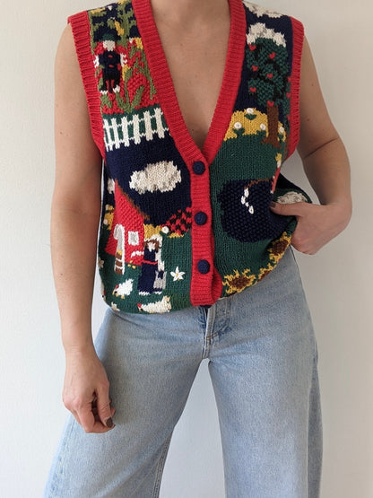 Sweetest Vintage Farm-Scene Sweater Vest
