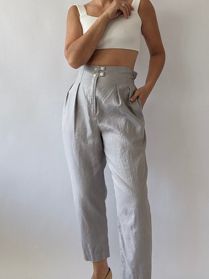 Vintage Stone Pleated Linen Trousers