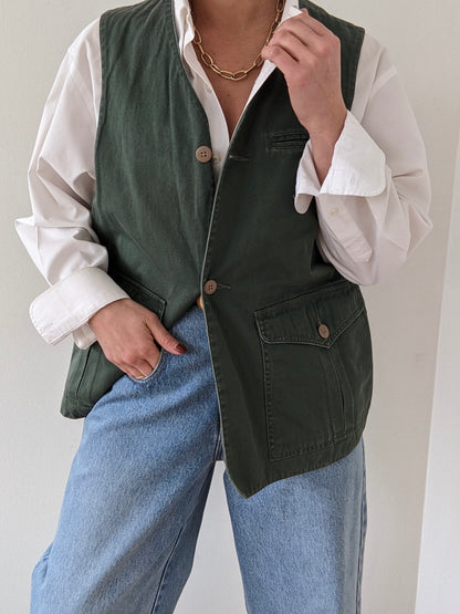 Vintage Olive Twilled Cotton Chore Vest