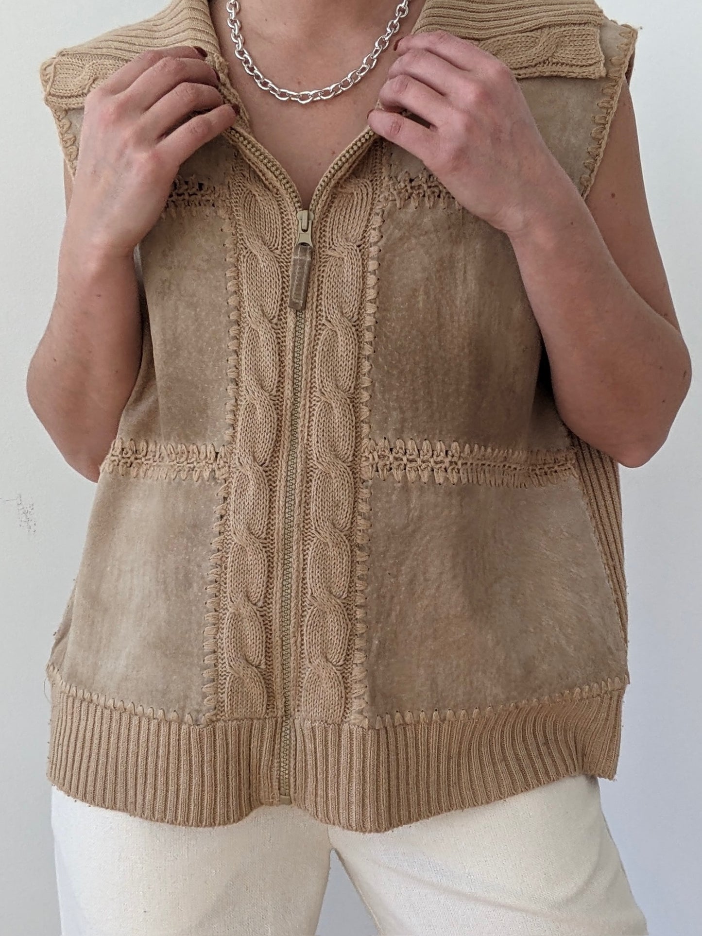 Vintage Ribbed Knit & Sueded Leather Vest