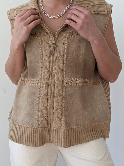 Vintage Ribbed Knit & Sueded Leather Vest