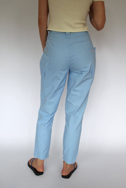 Vintage Sky Blue Cargo-Pocket Pants